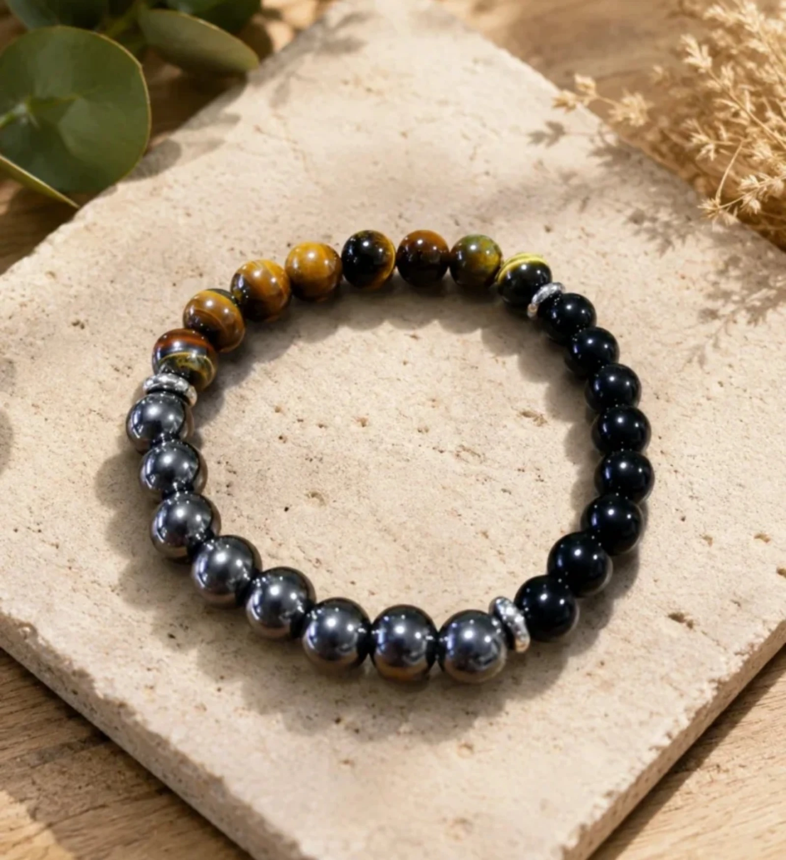 Pulsera de piedra triple protección